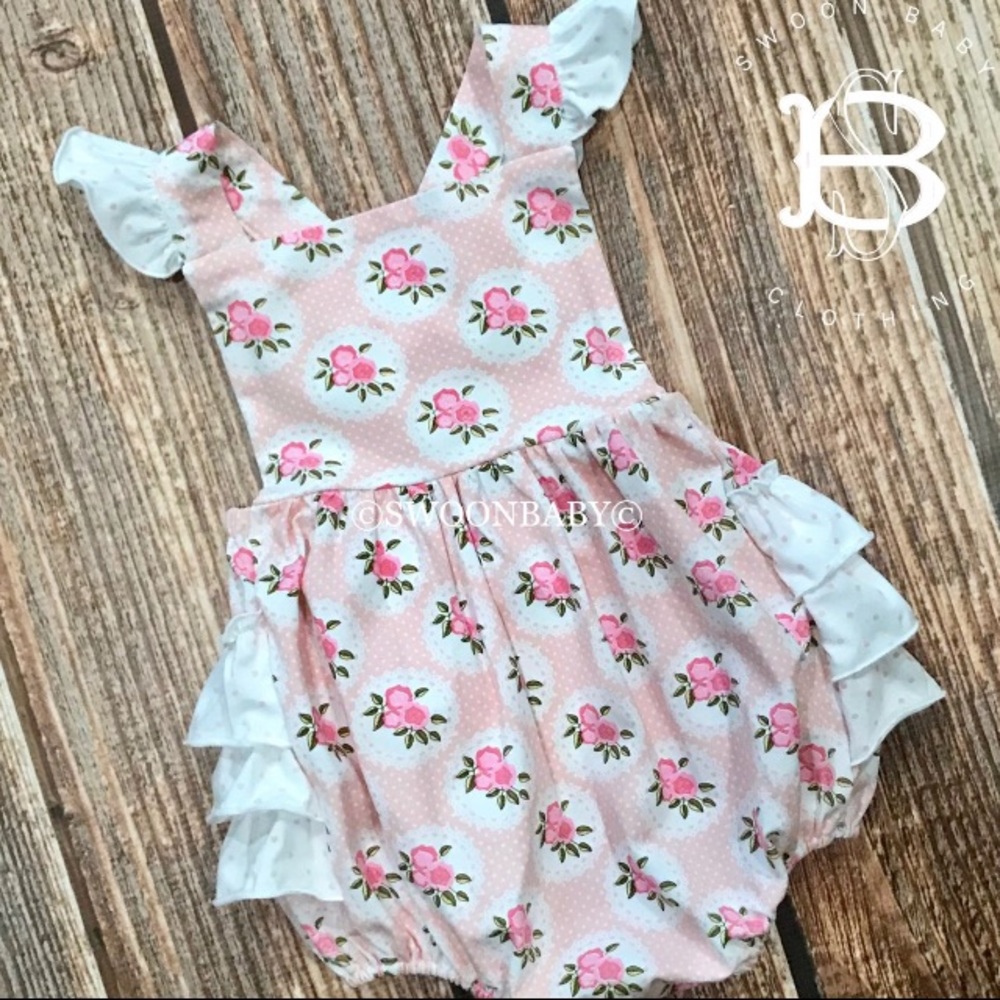 Swoon Baby Shabby Rose Romper - Picture 1 of 3